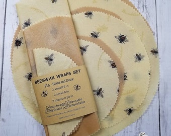 Set of 6 Beeswax Food Wraps, Round and Reusable Wraps, Washable Food Wraps, Bee Wraps,Sunflowers Wraps,Handmade wraps