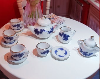 Miniature Porcelain Tea Set, Dollhouse Miniature,  1:12 Scale, Dollhouse Decor,  Cute Gift Idea