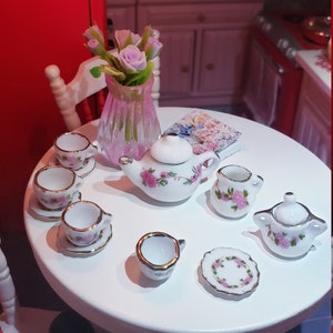 Miniature Porcelain Tea Set, Dollhouse Miniature,  1:12 Scale, Dollhouse Decor,  Cute Gift Idea