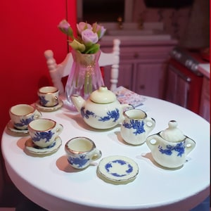 Miniature Porcelain Tea Set, Dollhouse Miniature,  1:12 Scale, Dollhouse Decor,  Cute Gift Idea