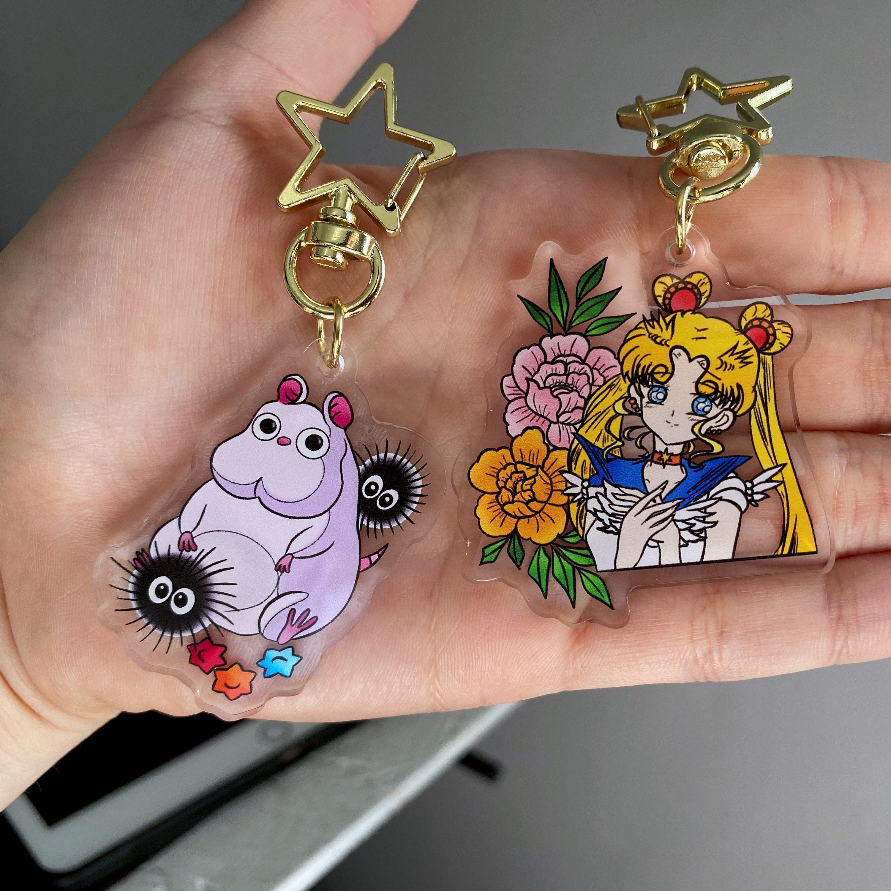 Anime Acrylic Keychain Cute Keyrings Kawaii Ghibli Studio Etsy