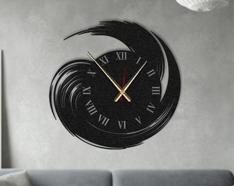 Geometric Black Metal Wall Clock: Modern Silent Home Decor