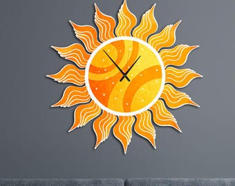 Sun Metal Wall Clock: Geometric UV Print Silent Clock