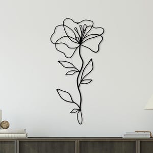 Minimalist Poppy Flower Metal Wall Art: Line Art Decor