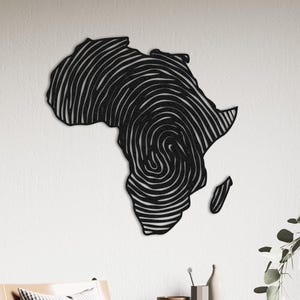 Carte du monde africain, empreinte digitale, décoration murale en métal, plaque murale en métal moderne, décoration murale de ferme, cadeau de pendaison de crémaillère, cadeau de Noël, plaque murale