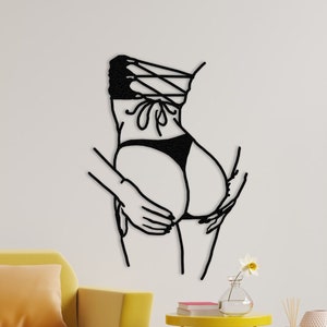 K2T Wall Art Strong and Confident Woman Shows Her Back in Lingerie Metal Wall Decor Body Positive Minimalist Line Art Master Artwork