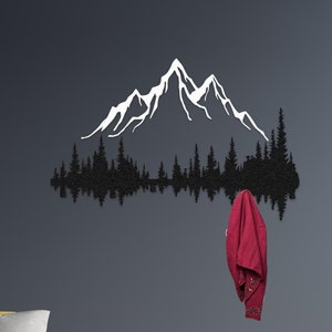 Appendiabiti da parete in metallo con motivo montagna e foresta, appendiabiti da parete oversize con motivo natura, cartello d'ingresso, attaccapanni in metallo, regalo di Natale