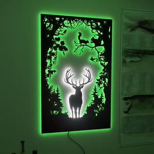 Decorazione da parete a LED in metallo con cervo nella foresta, cartello a LED con scoiattolo, arte murale naturalistica, regalo di Natale, decorazione da parete per ufficio, cartello da parete in stile fattoria