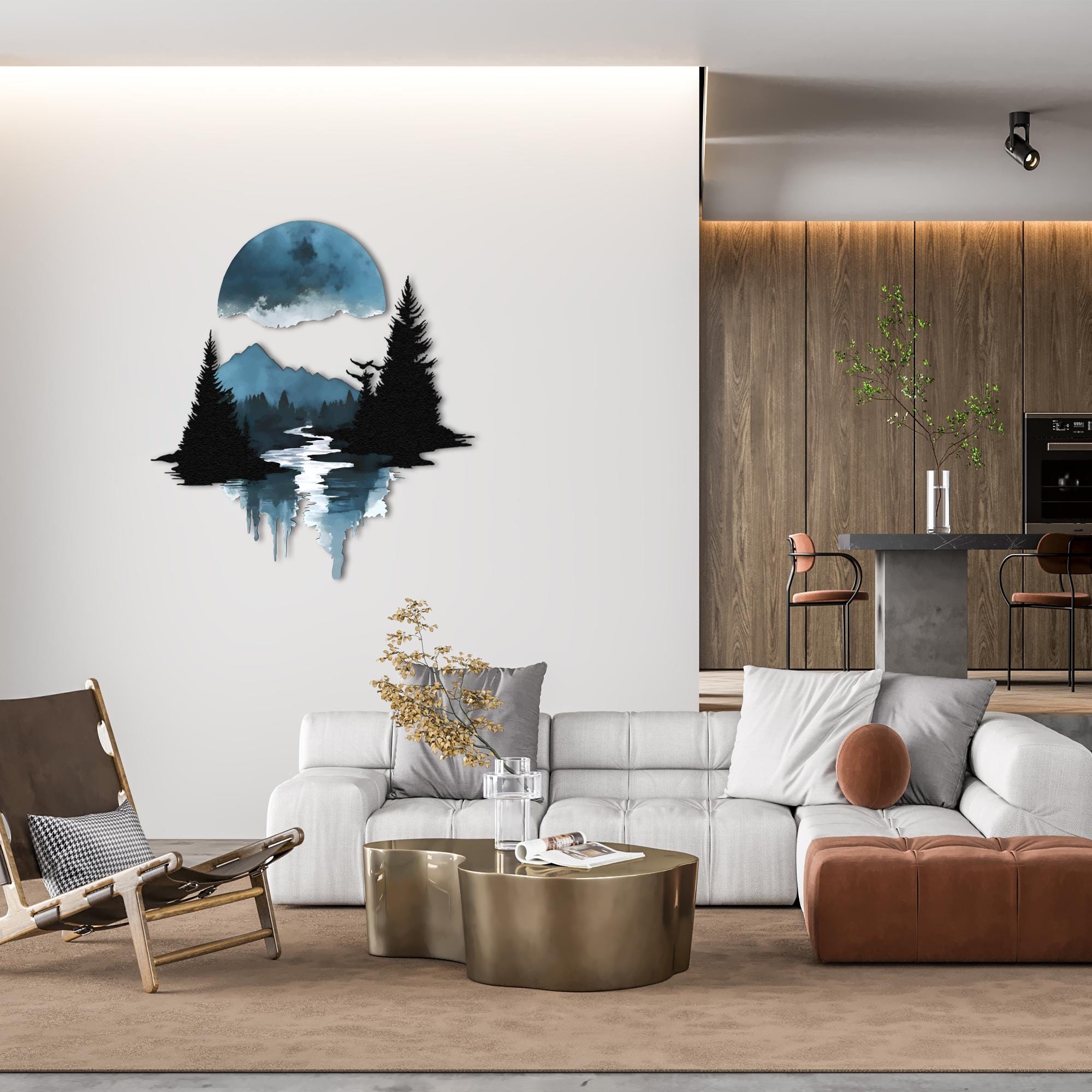 Mountain and Forest Metal Wall Decor: Nature Wall Sign, Colorful Moon ...