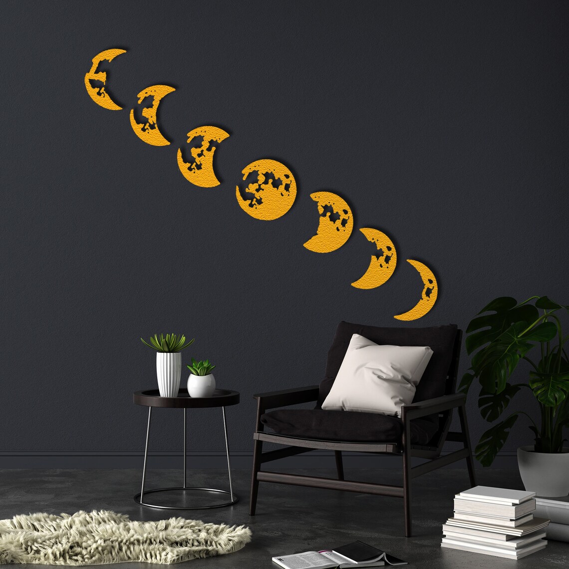 Moon Metal Wall Art Phases of Moon Metal Wall Decor Moon Etsy