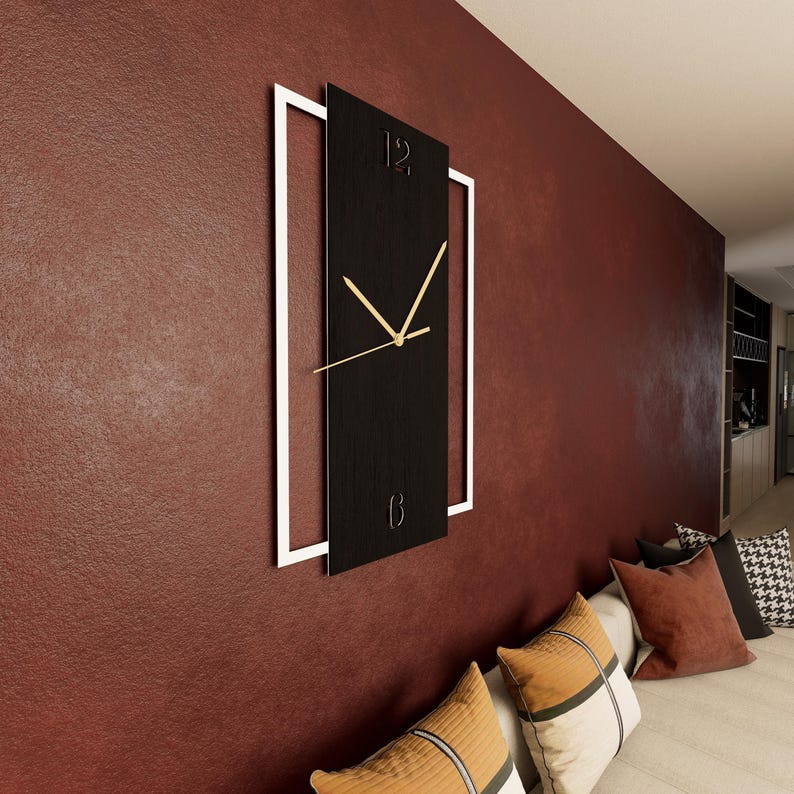 metal wall clock,
wooden clock,
rectangle clock,
living room decor,
home and living,
maple wall clock,
minimalist design,
unique home design,
bedroom decor,
geometric wall sign,
silent wall clock,
christmas gift,
walnut wall clock,