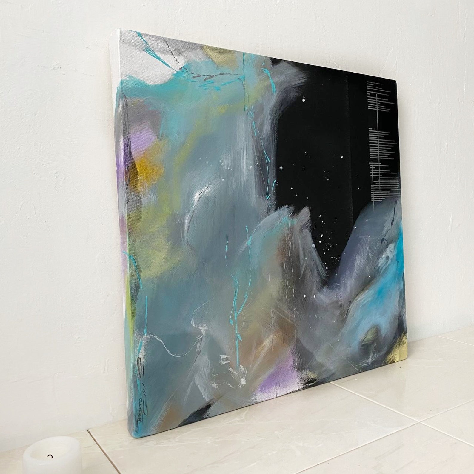 Blue and black abstract acrylic painting original painting on | Etsy