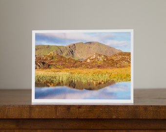 Landscape photography greetings card: Pillar reflected in Innominate Tarn, Lake District