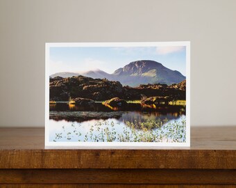 Landscape photography greetings card: Great Gable reflected in Innominate Tarn, Lake District