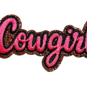 Cowgirl pink with brown glitter - Embroidered DIY Iron on patch