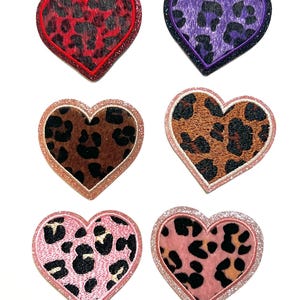 Leopard Print Heart - Iron on patches with glitter outlines