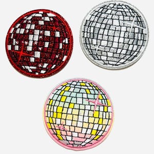 Disco Balls - Embroidered Iron on patches with glitter