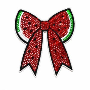 Watermelon Sequins Bow patch - Sequined DIY iron on applique