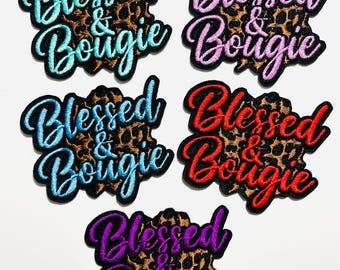 Blessed and Bougie patches multiple colors to choose from - Embroidered Iron on patches