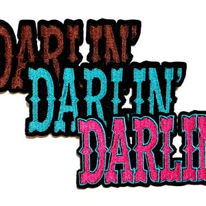 Darlin’ in turquoise, brown & pink  patch - Embroidered DIY Iron on patches