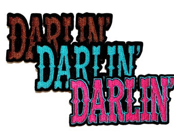 Darlin’ in turquoise, brown & pink  patch - Embroidered DIY Iron on patches
