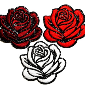 Rose patches - Embroidered DIY Iron on patches with glitter