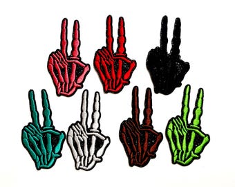 Skeleton Hand peace sign patch - Embroidered DIY Iron on patch