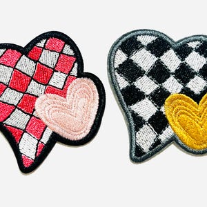 Checkered Heart - Embroidered Iron on patch