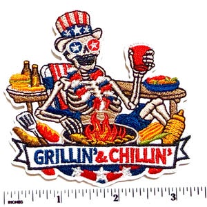 Grillin & Chillin patriotic patch - Embroidered iron on patch