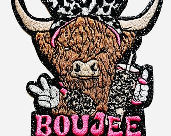 Boujee Cow - Embroidered Iron on patch