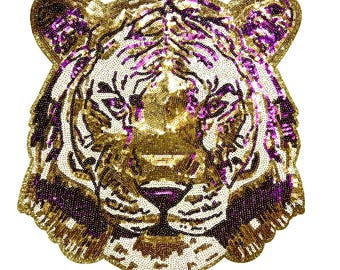 Purple & Gold Tiger - Sequins Iron on patch
