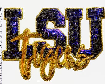 Purple & Gold Tigers patch - Sequins Iron on patch