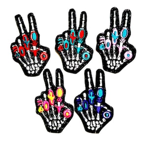 Skeleton Hand peace sign patch - Embroidered DIY Iron on patch