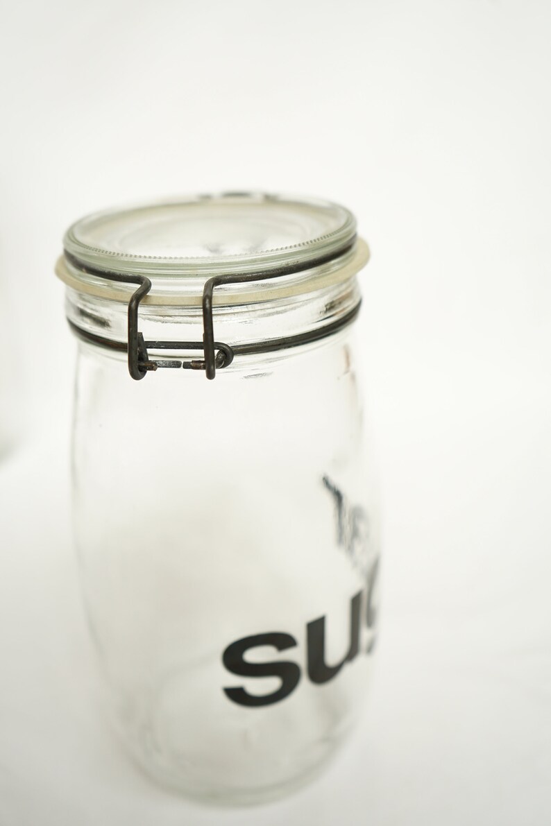 Vintage Glass Kitchen Canisters Set 4 Minimalism Countertop Mid Century Modern Flour Sugar Coffee Tea Wheaton Locking Lids