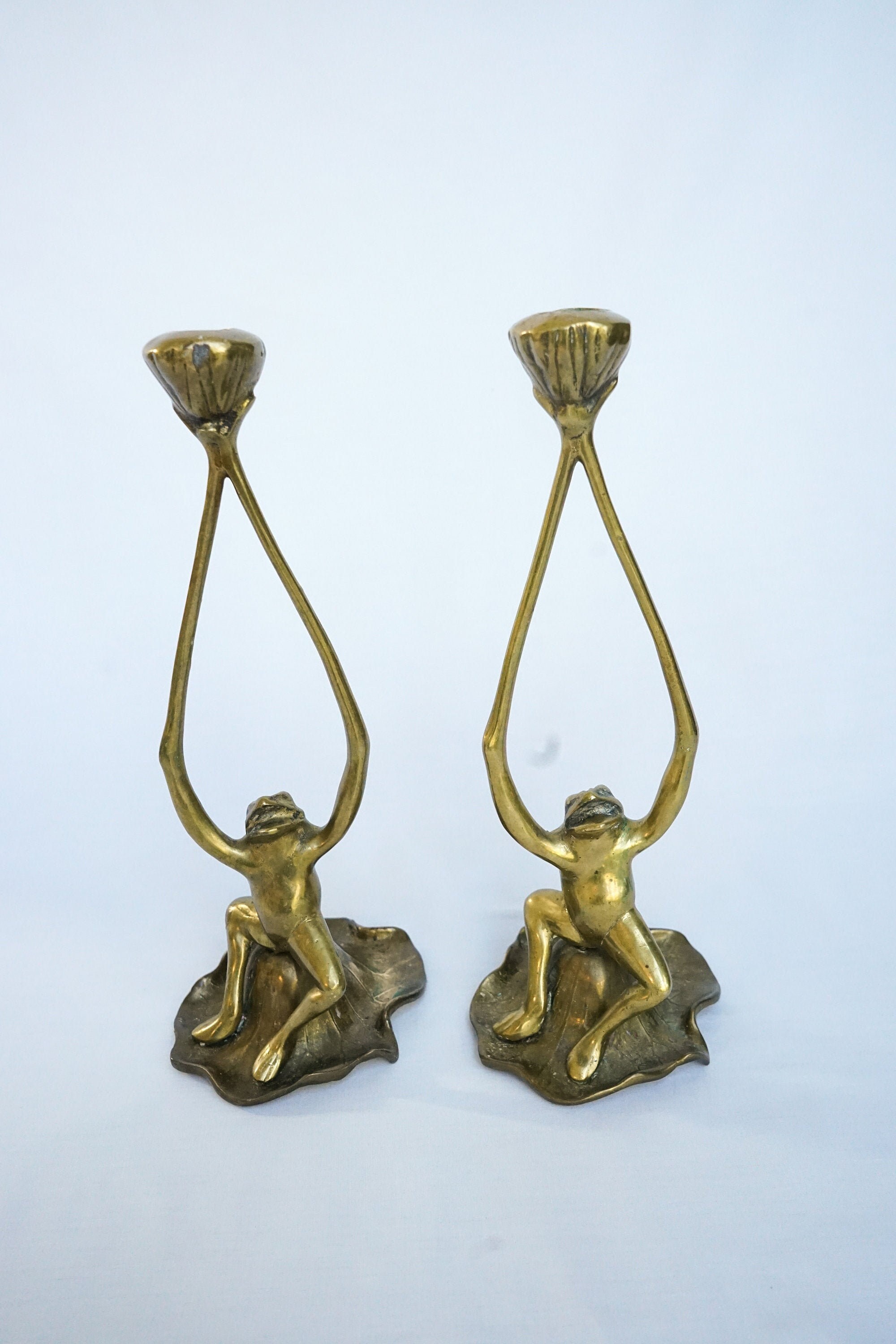Brass Frog Candle Holders Pair Vintage Etsy