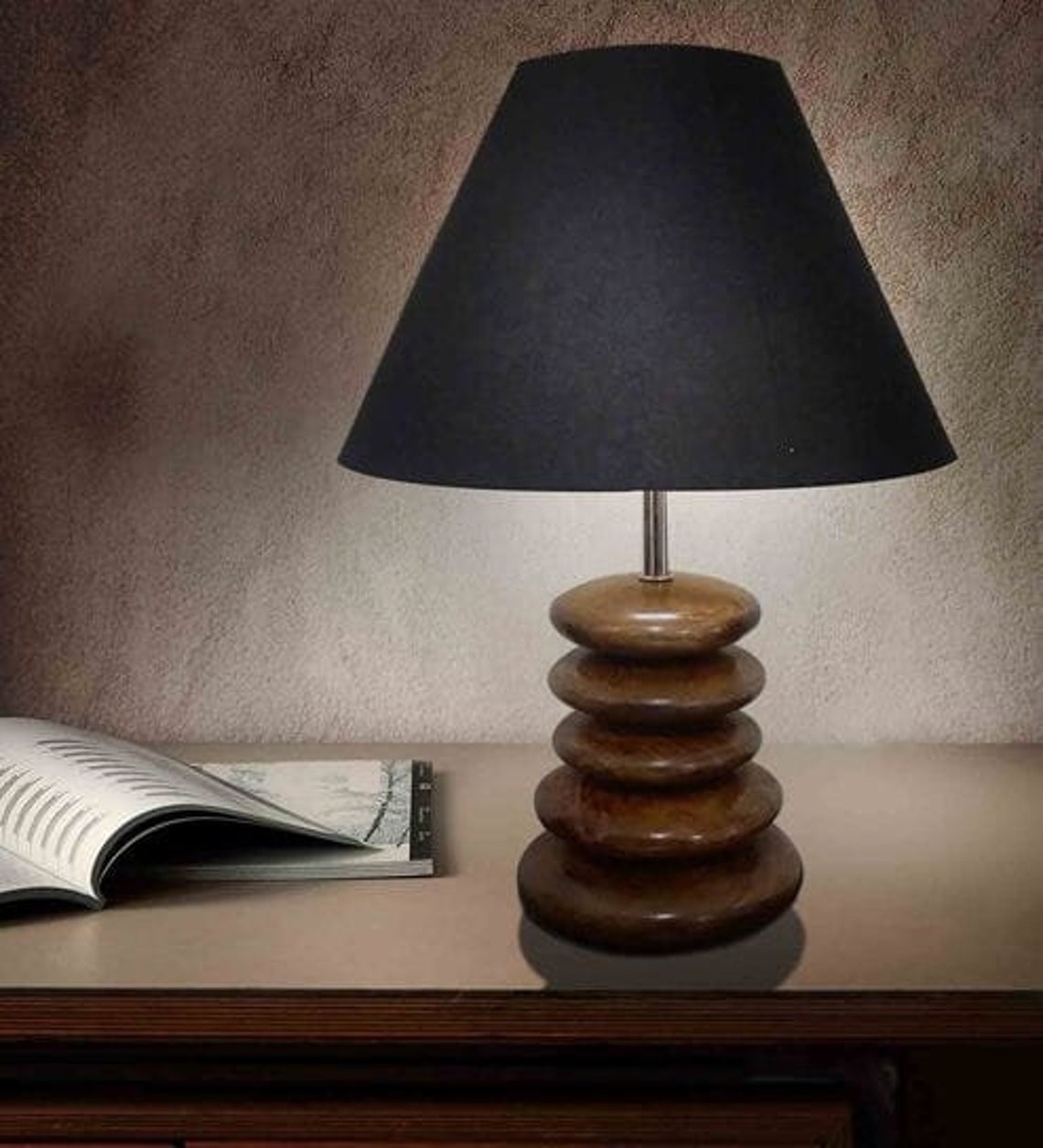 Table Lamp Wooden Pebble Lamp For Bedroom Living Room and Etsy