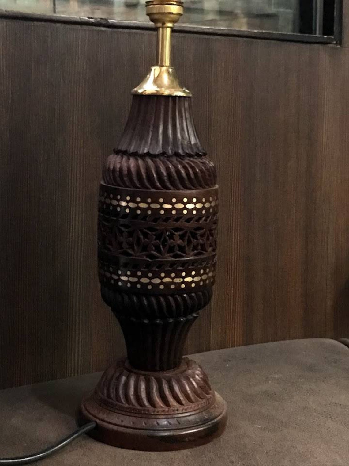 Antique wooden carved Base Table Lamp without Shade Vintage Etsy