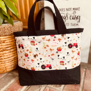 Farm Animal Tote Bag, Small Tote, Bible Study Tote, Bible Bag, Doll Dipper Bag, Doll Tote, Farm Life, Small Farmers Bag, Animal Lover