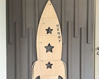 Personalized  Rocket Growth Chart Space Nursery Decor Wooden Growth Chart Personalized Growth Chart Wooden Nursery Decor