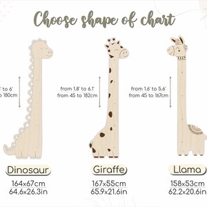 Grafico di crescita della giraffa Grafico di crescita in legno Decorazione della cameretta in legno Grafico di altezza in legno per bambini Grafico di crescita personalizzato Righello personalizzato immagine 3