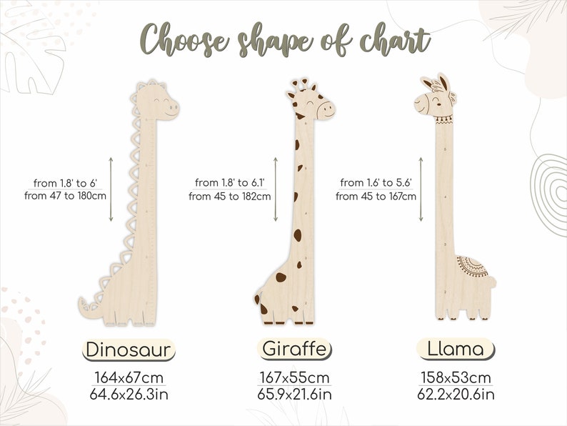 Grafico di crescita della giraffa Grafico di crescita in legno Decorazione della cameretta in legno Grafico di altezza in legno per bambini Grafico di crescita personalizzato Righello personalizzato immagine 3