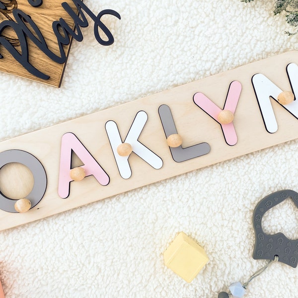 Personalized Name Puzzle with Pegs, 1st Birthday Baby Girl, Montessori Toys, Babys First Christmas,Toddler Toys
