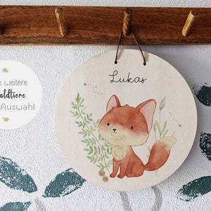 Targhetta con nome animale della foresta | Cameretta per bambini | Targa per porta | Cartello in legno | volpe | cervo | Riccio | coniglietto | cinghiale | Scoiattolo | Regalo per bambini