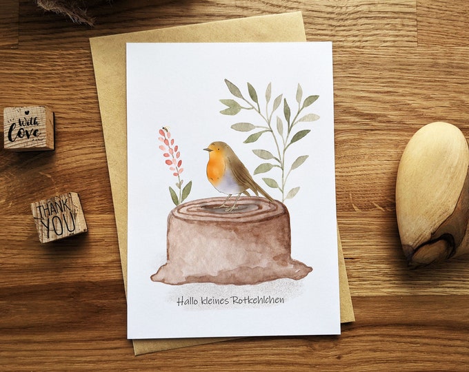 Postkarte Weihnachten Rotkehlchen Schneeflocke Etsy.de