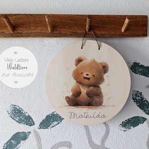 Targhetta con nome animale della foresta | Camera dei bambini | Targa per porta | Cartello in legno | Orso | gufo | martora | Puzzola | Procione | Lupo | Decorazione murale | Regalo