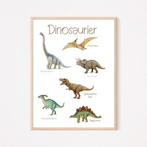 Dinosaur Poster Dino Children's Room Picture Wall Pictures Poster Watercolor A3 / A4 Dinosaur Breeds T-Rex Triceratops Brachiosaurius Pteranodon