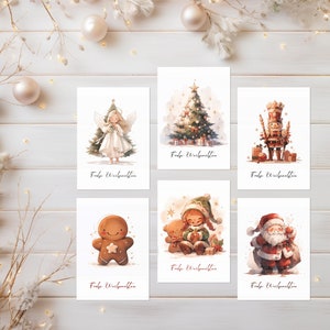 Set di 6 cartoline di Natale | Set da 3 | Buon Natale | Cristo bambino | Albero di Natale | Schiaccianoci | Elfo di Natale | Babbo Natale | busta