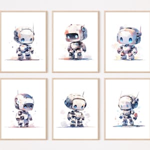 Immagini per la cameretta dei bambini robot Immagini da parete Poster Acquerello A3 / A4 | Set da 3 a 6 immagini di robot a misura di bambino. Macchine Robo