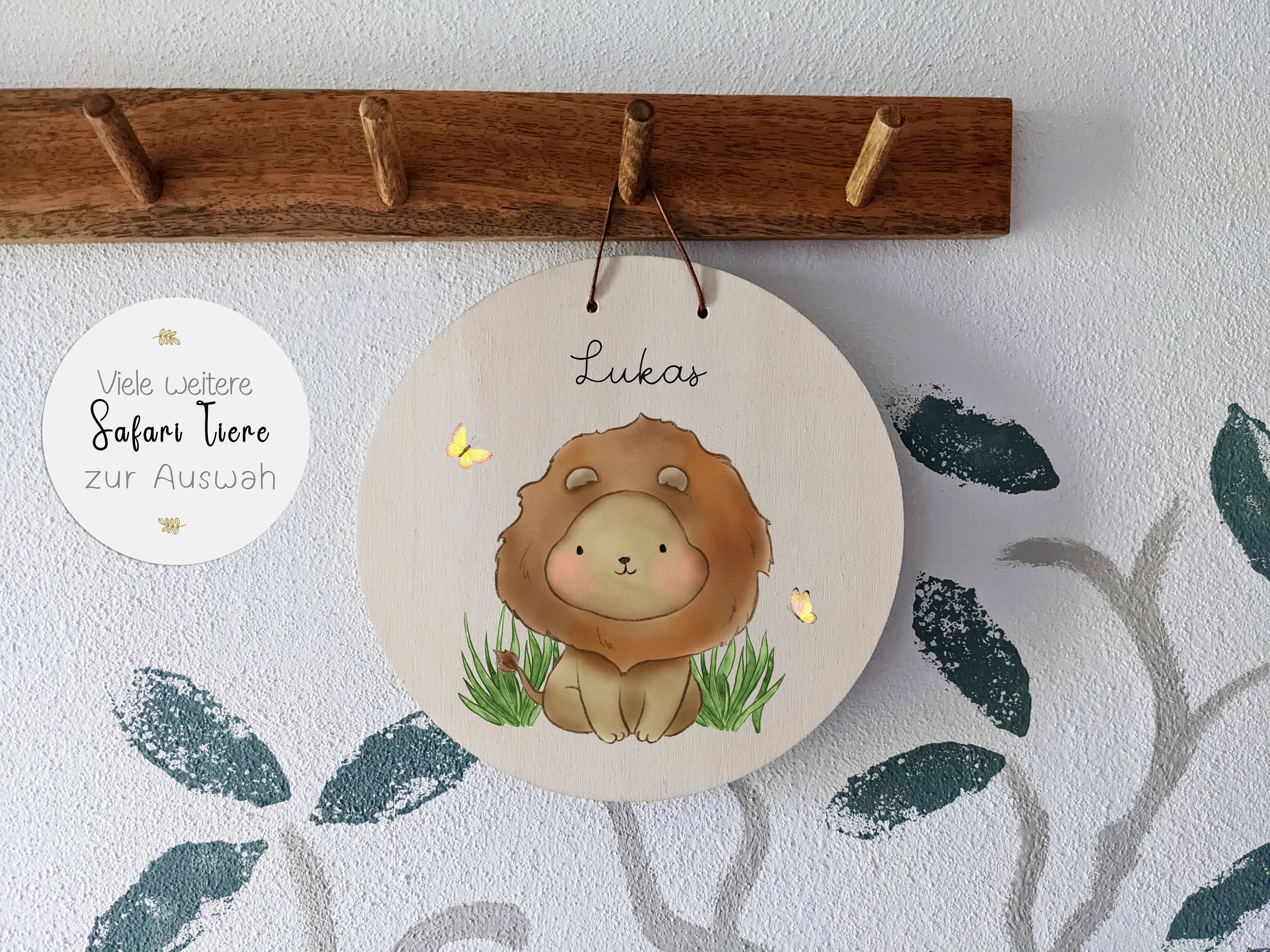Safari animal nameplate | Children's room | Door sign | Wooden sign | Lion | Elephant | Rhinoceros | Hippo | Giraffe | Zebra | Baby gift