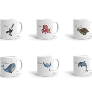 Sea animals mug with name and saying Orca | Whale | Octopus | Rays | Turtle | Dolphin | Squid | Toothbrush cup